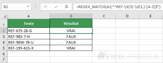 fonction excel regex match tester structure ref