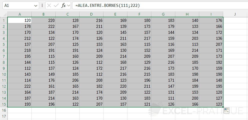 excel fonction alea entre bornes