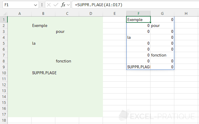 excel fonction suppr plage