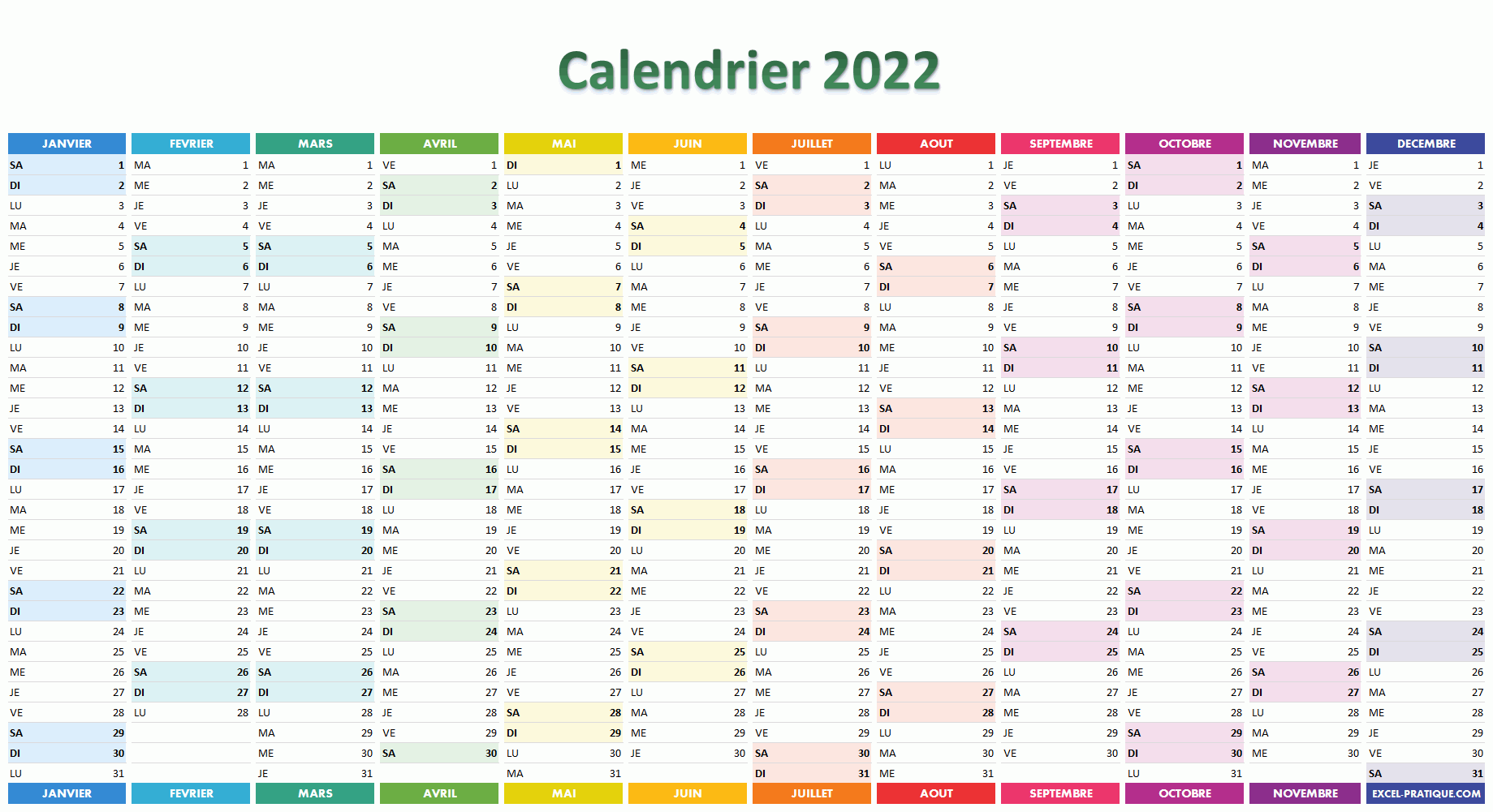 545 Calendrier Excel 2022 